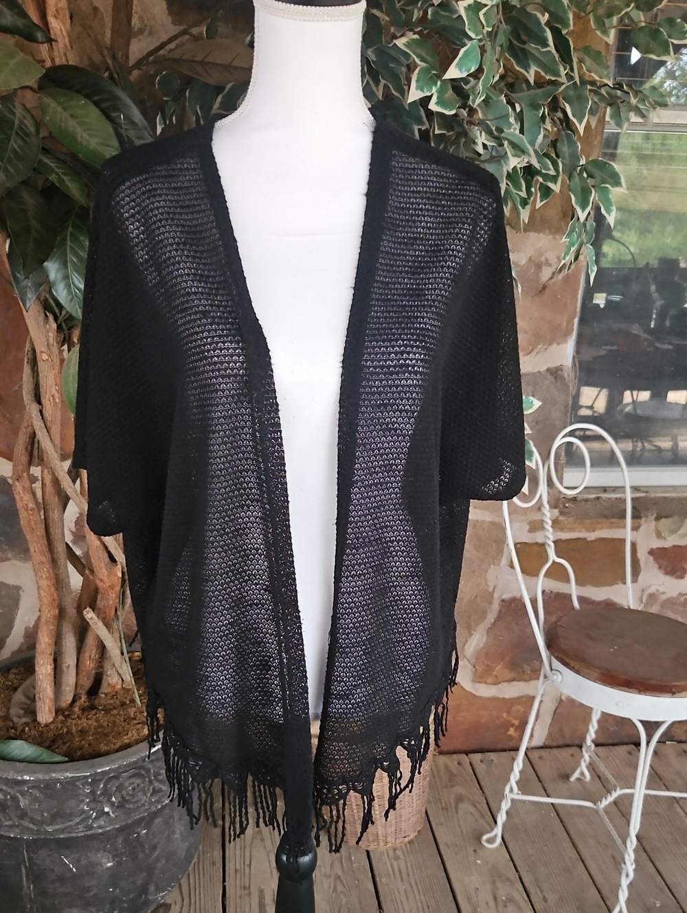 torrid Black Open-Knit Fringe Shrug